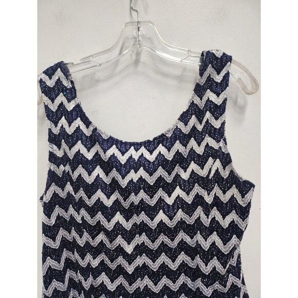 Cachet Womens Navy Silver Chevron Tank Top Size 16W Metallic Stretch Evening - Picture 7 of 8